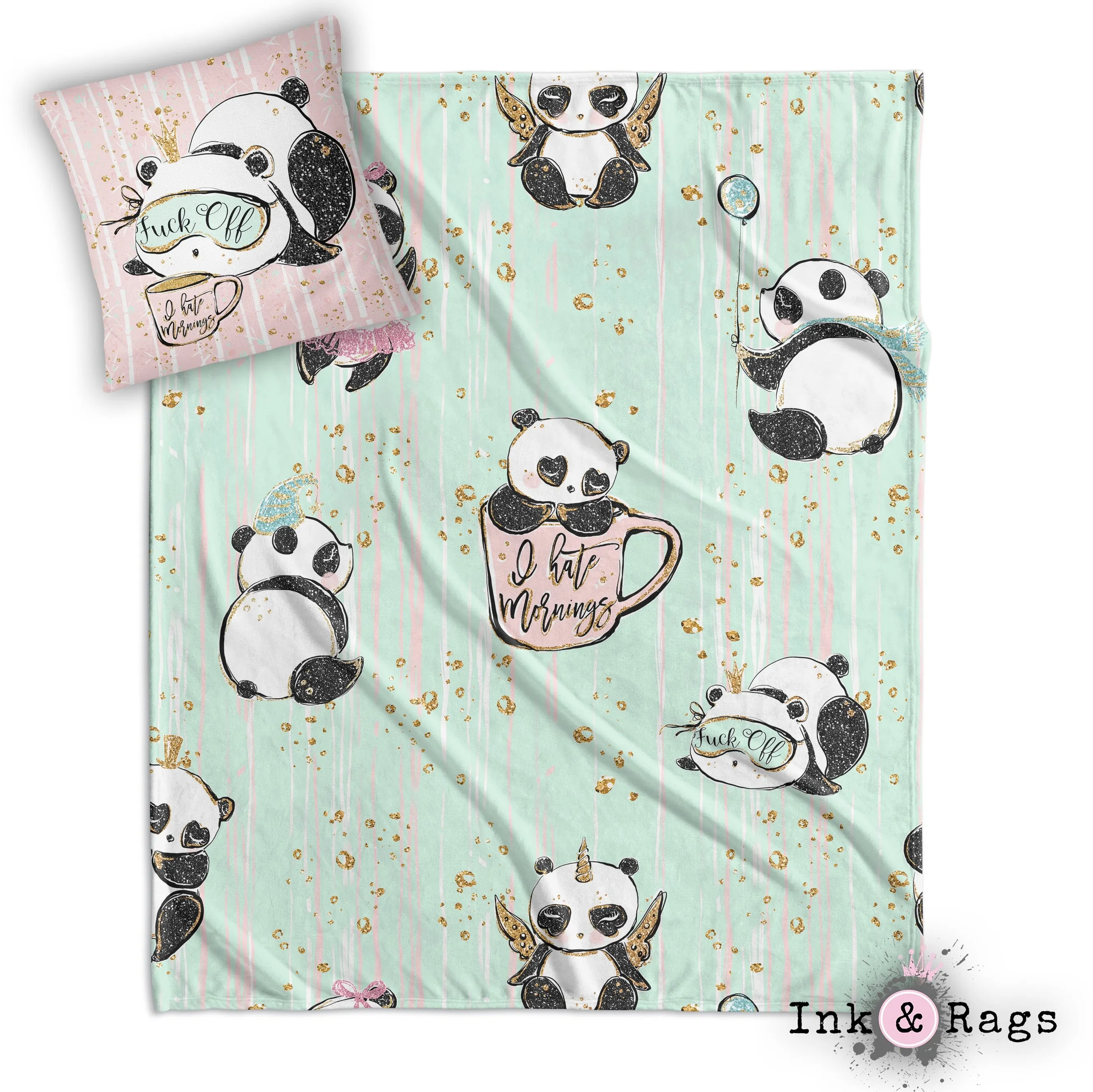 Not a Morning Panda ADULT Decorative Throw and Pillow Cover Set