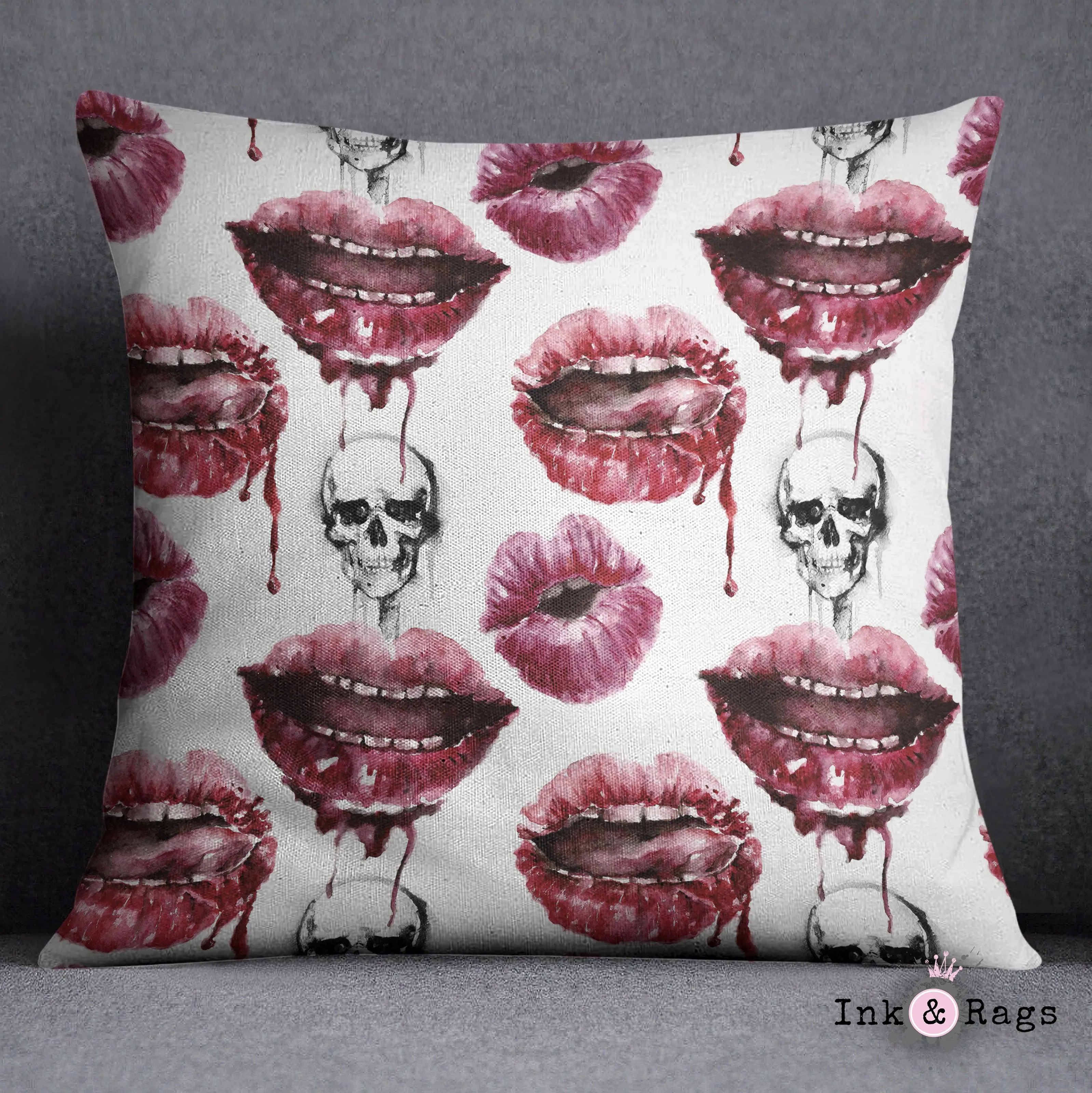 Oh la la! Lips and Skulls Decorative Throw and Pillow Cover Set