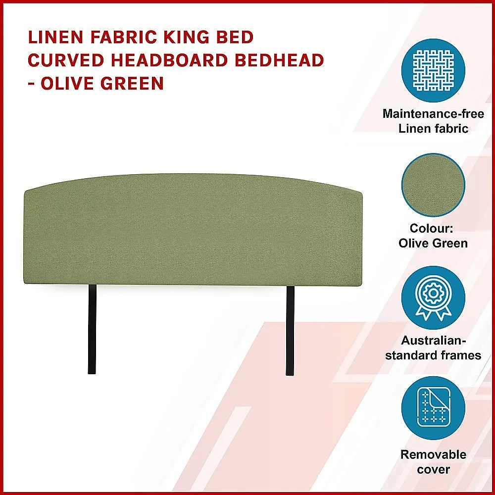 Olive Green Linen Fabric King Bed Headboard - Custom Height