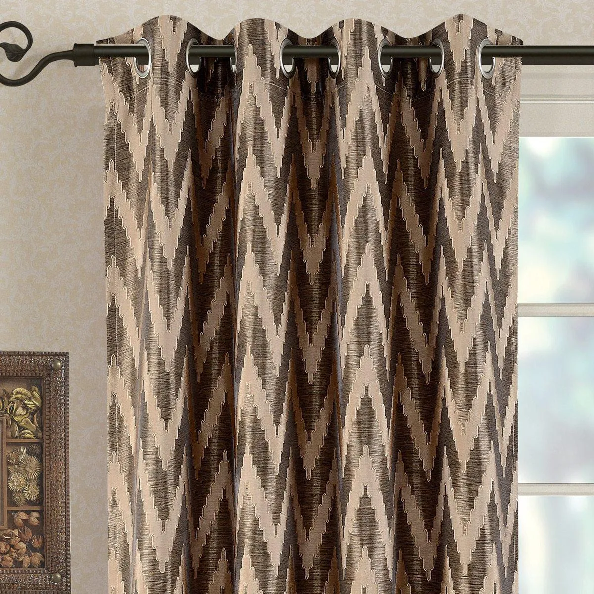 Pair (Set of 2) Lisette Chevron Top Grommet Window Curtain Panels, 108 Inches Total Width