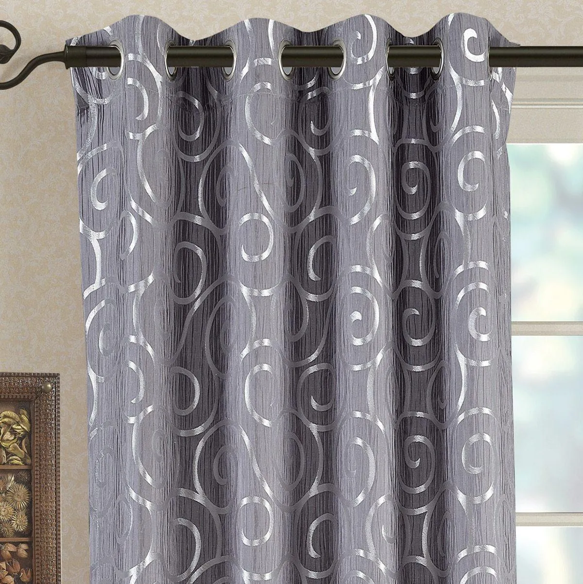 Pair (Set of 2) Top Grommet Window Curtain Panels Abstract Jacquard Tuscany, 104 Inches Total Width.