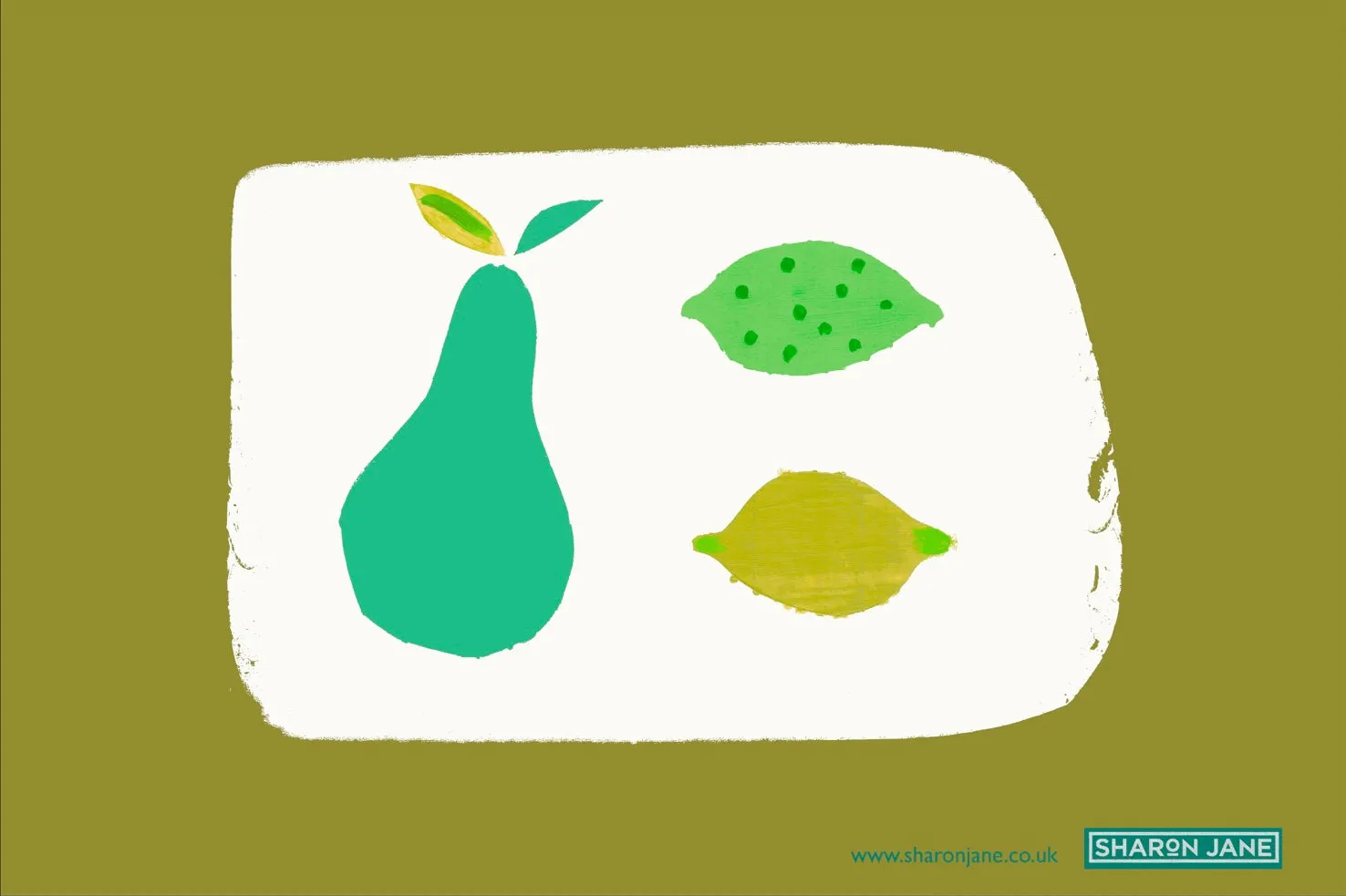 Pear, Lemon & Lime Tea Towel - Olive