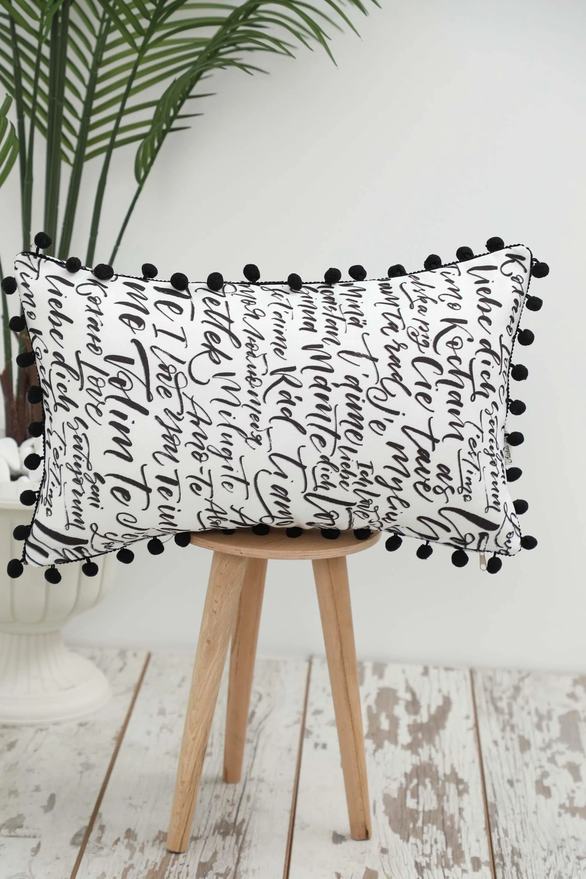 Playful Decorative Pillow Cover with Pom Pom Border, Living Room and Kids Room Decorative Throw Pillow Cover with Many Pattern Options,K-400