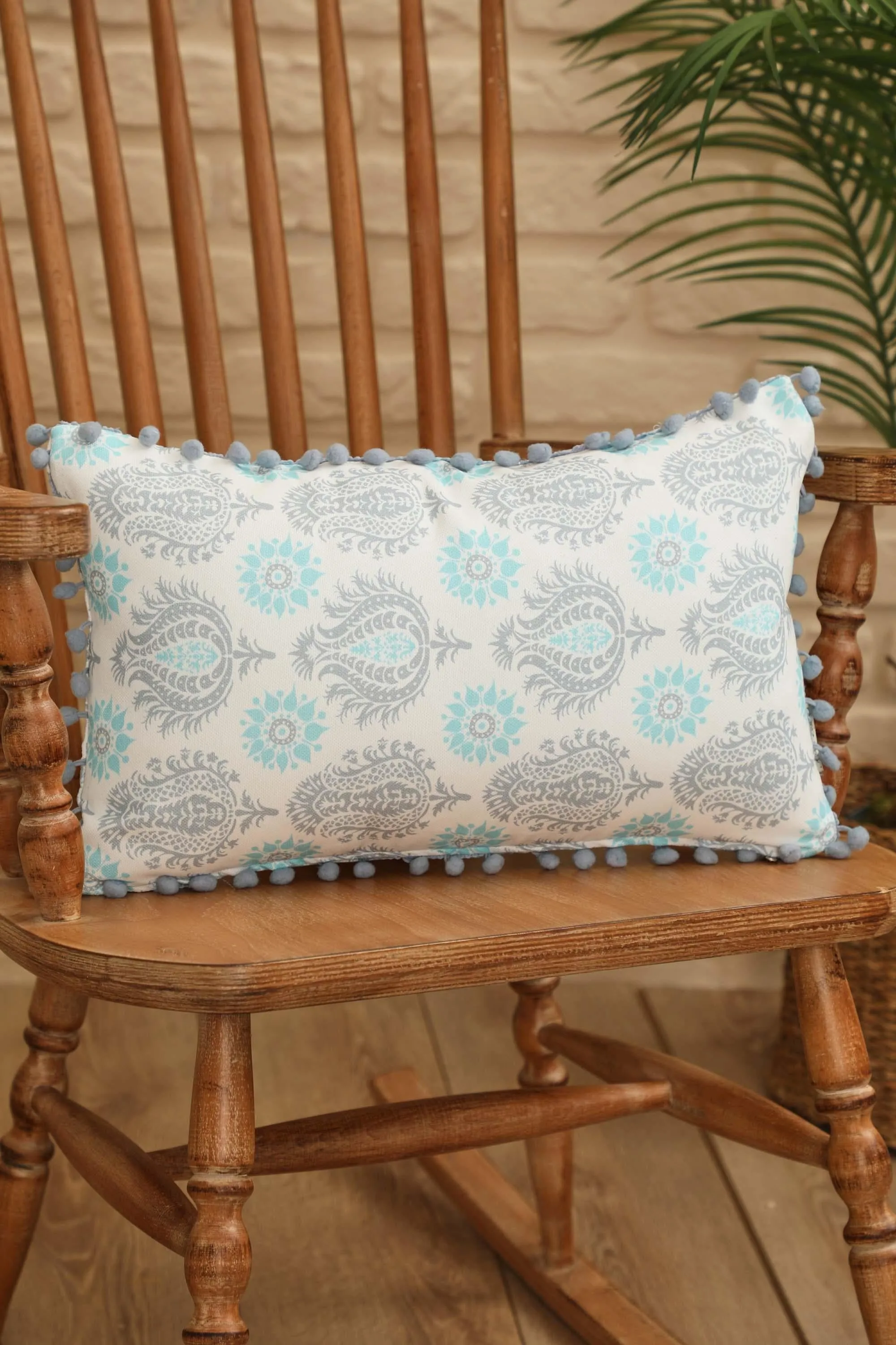 Playful Decorative Pillow Cover with Pom Pom Border, Living Room and Kids Room Decorative Throw Pillow Cover with Many Pattern Options,K-400