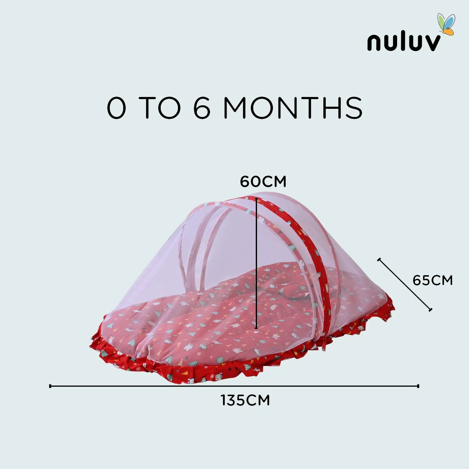 Red bed with Mosquito Net 100 % Organic Cotton with Antimicrobial Finish