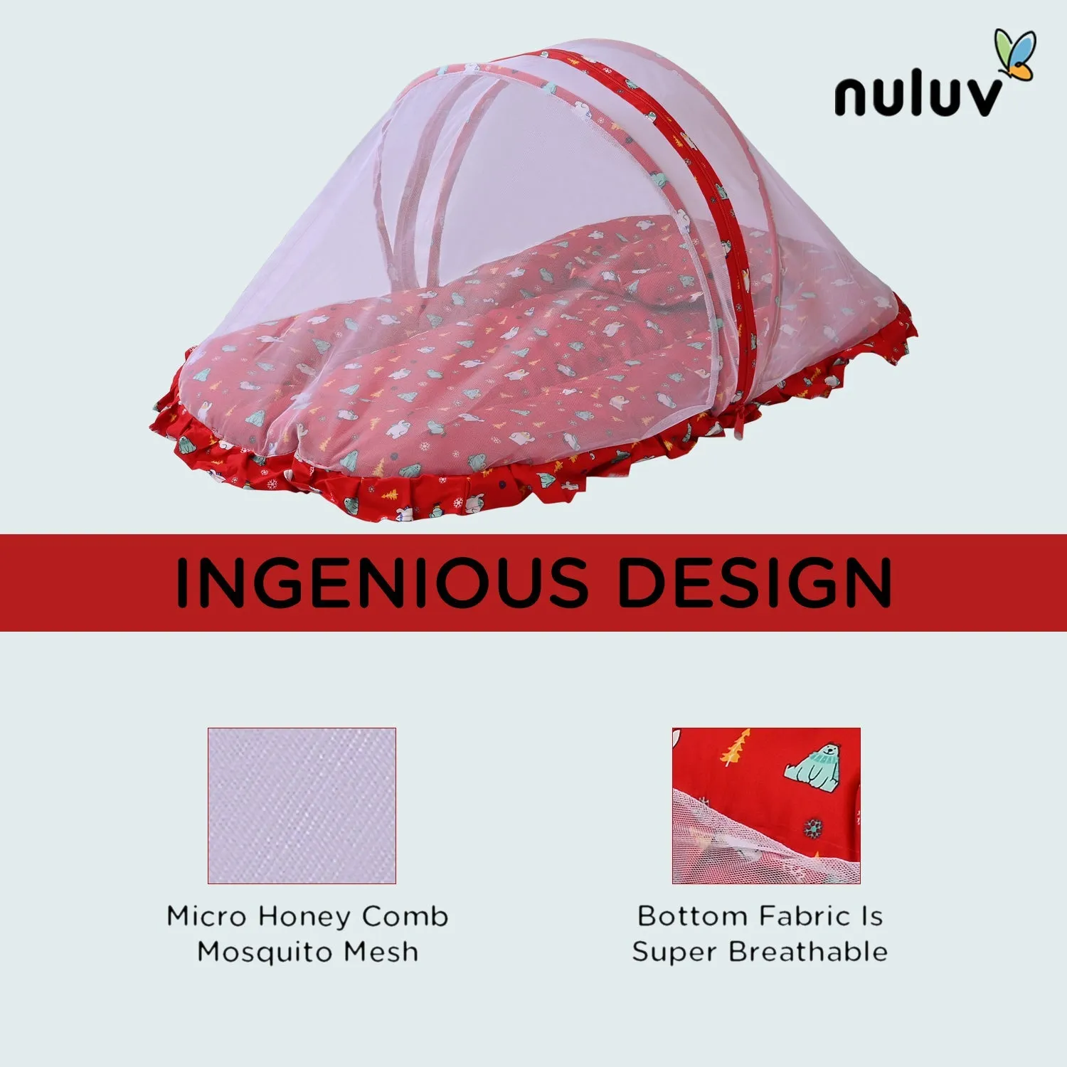 Red bed with Mosquito Net 100 % Organic Cotton with Antimicrobial Finish