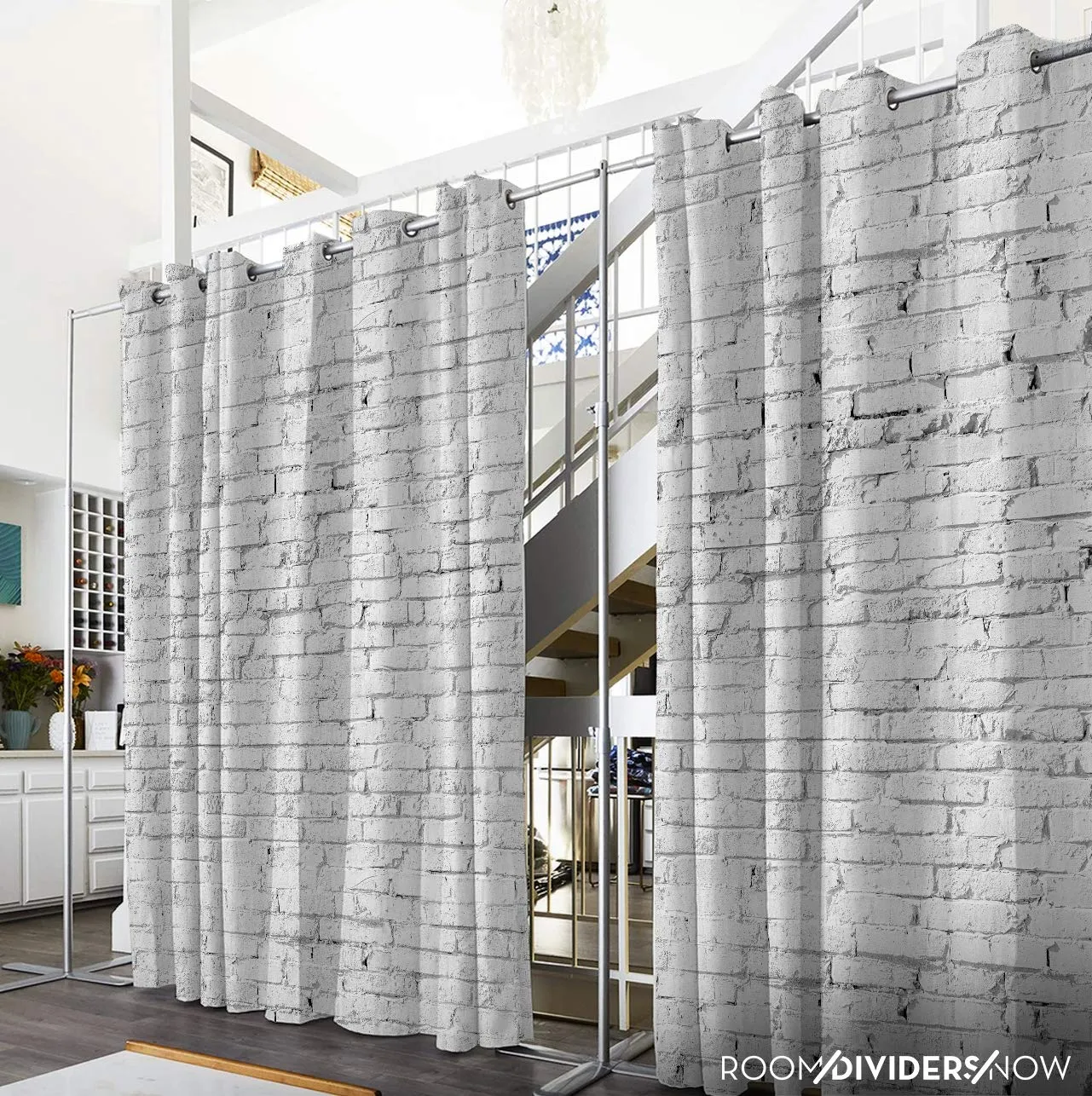 Room Divider Curtain, 8ft Tall X 5ft Wide (White Brick)