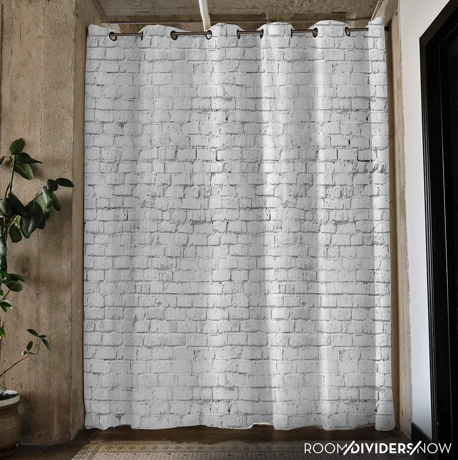 Room Divider Curtain, 8ft Tall X 5ft Wide (White Brick)