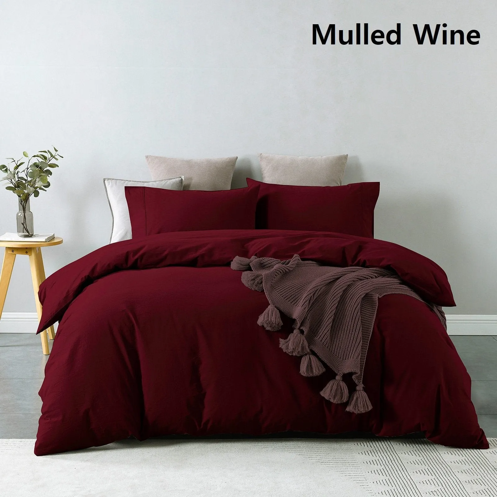 Royal Comfort Vintage Washed 100% Cotton Quilt Cover Set Bedding Ultra Soft Double Mulled Wine