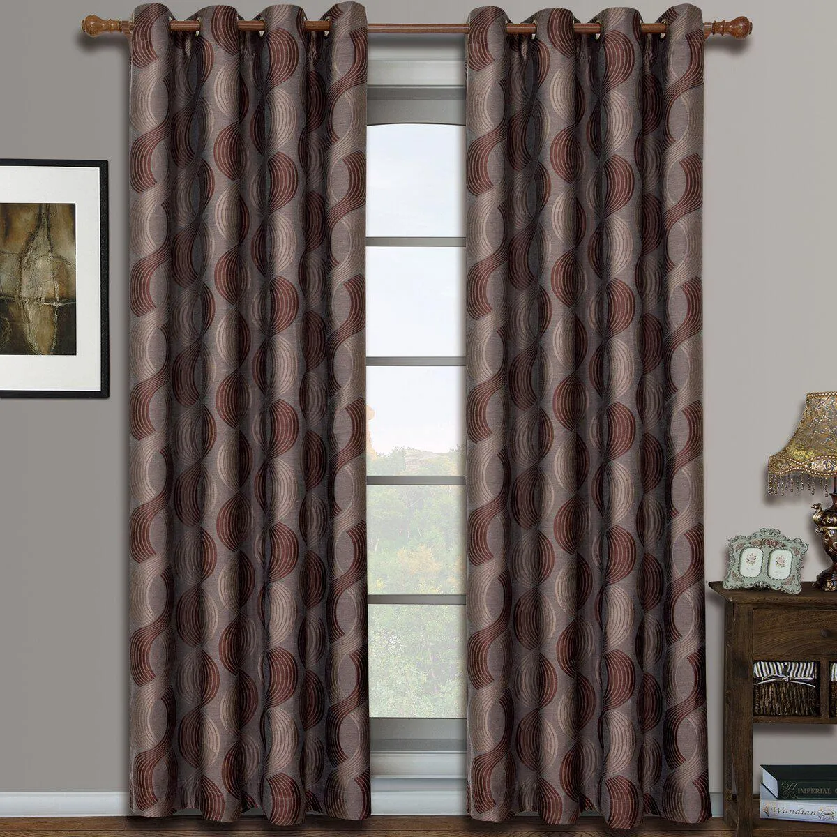 Savanna Inspired Jacquard Curtains Grommet Panels (Set of 2)