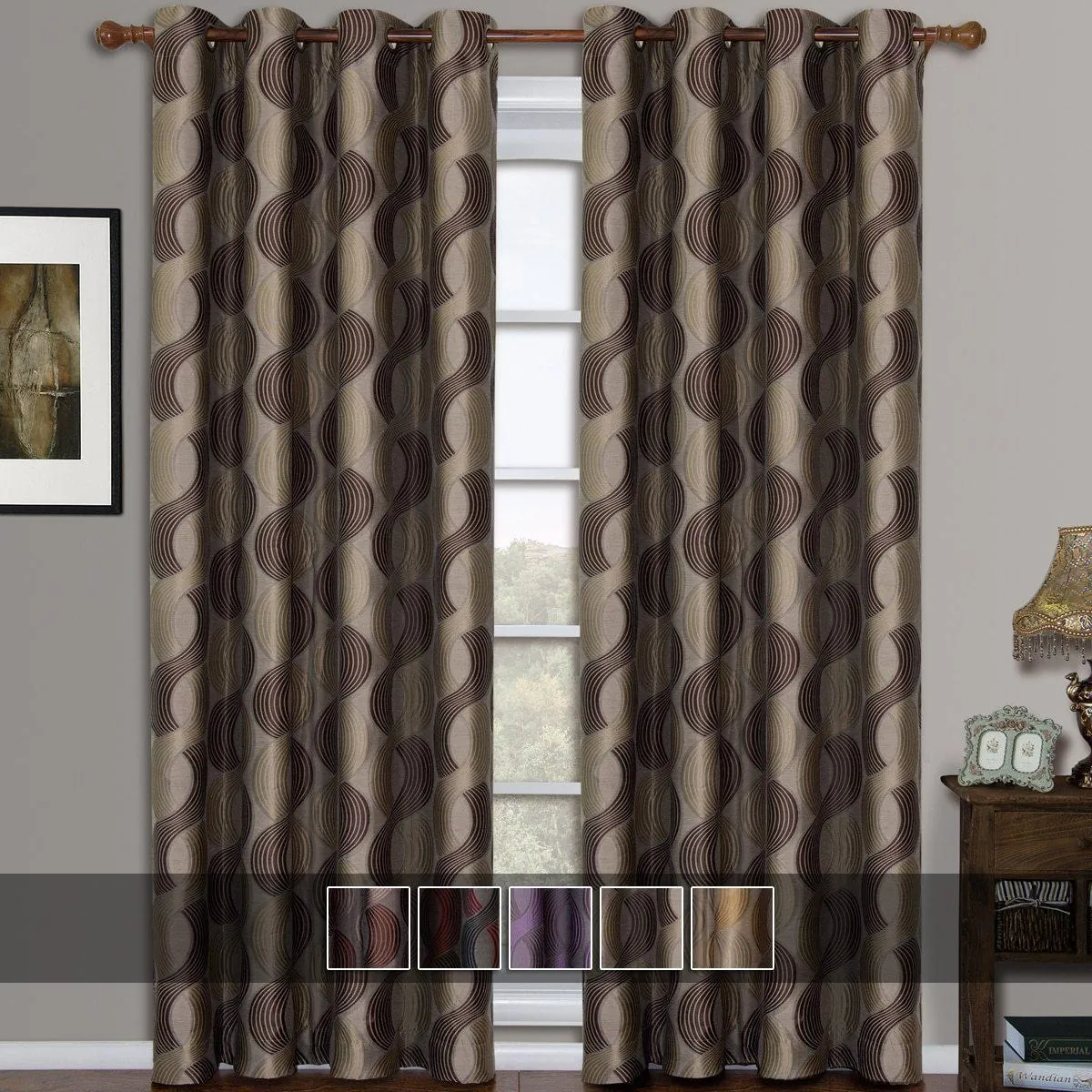 Savanna Inspired Jacquard Curtains Grommet Panels (Set of 2)