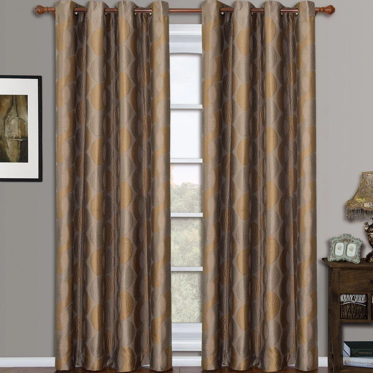 Savanna Inspired Jacquard Curtains Grommet Panels (Set of 2)