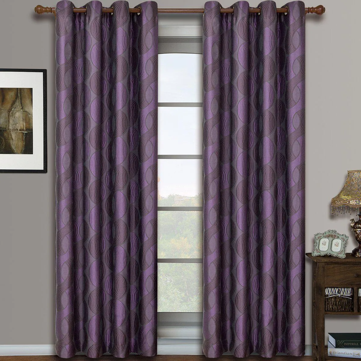 Savanna Inspired Jacquard Curtains Grommet Panels (Set of 2)