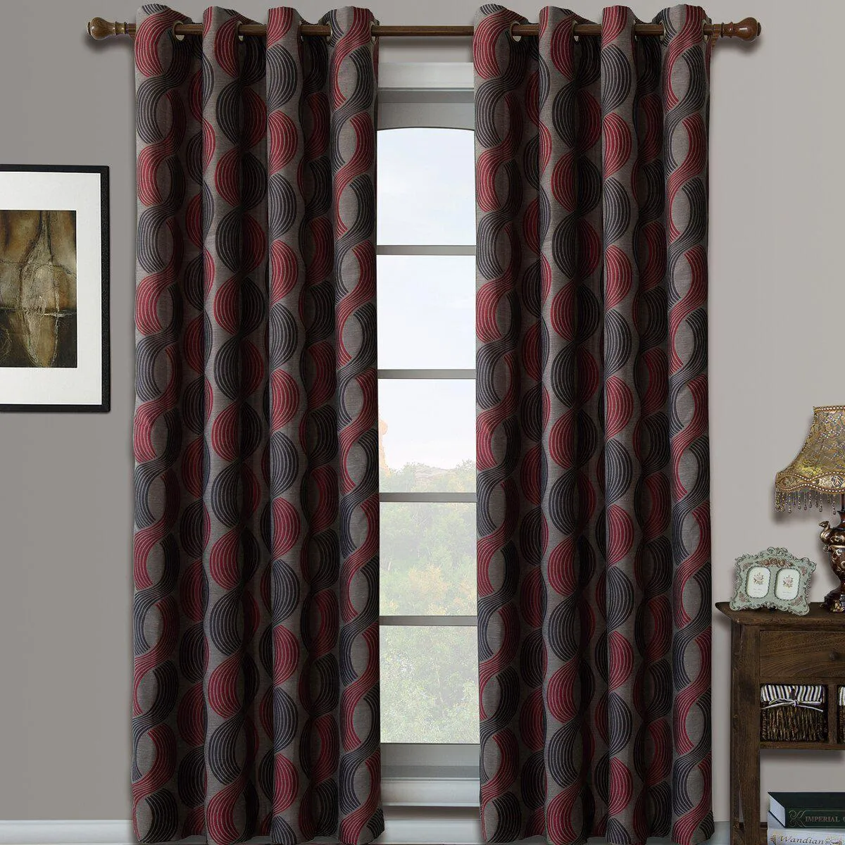 Savanna Inspired Jacquard Curtains Grommet Panels (Set of 2)