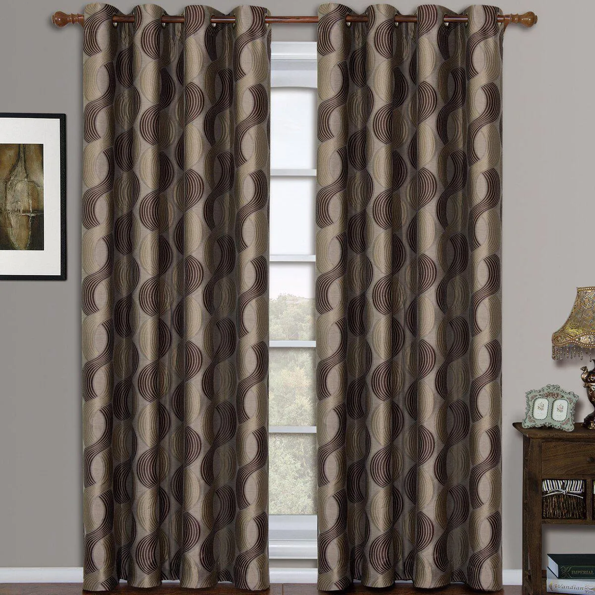 Savanna Inspired Jacquard Curtains Grommet Panels (Set of 2)