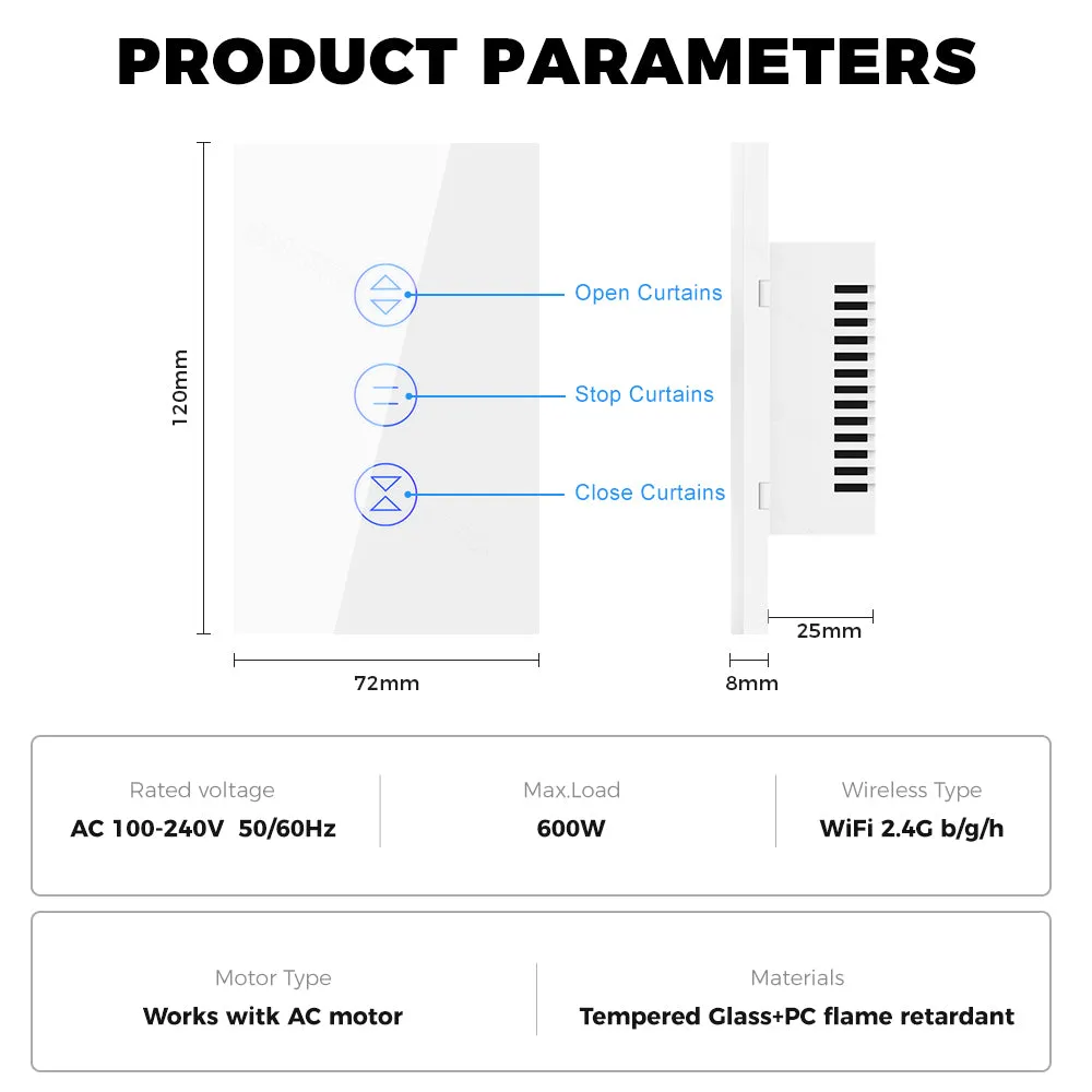 SMATRUL Smart WiFi Curtain Switch Motorized Roller Blinds Shutter Switch with APP Remote Control and Voice Control
