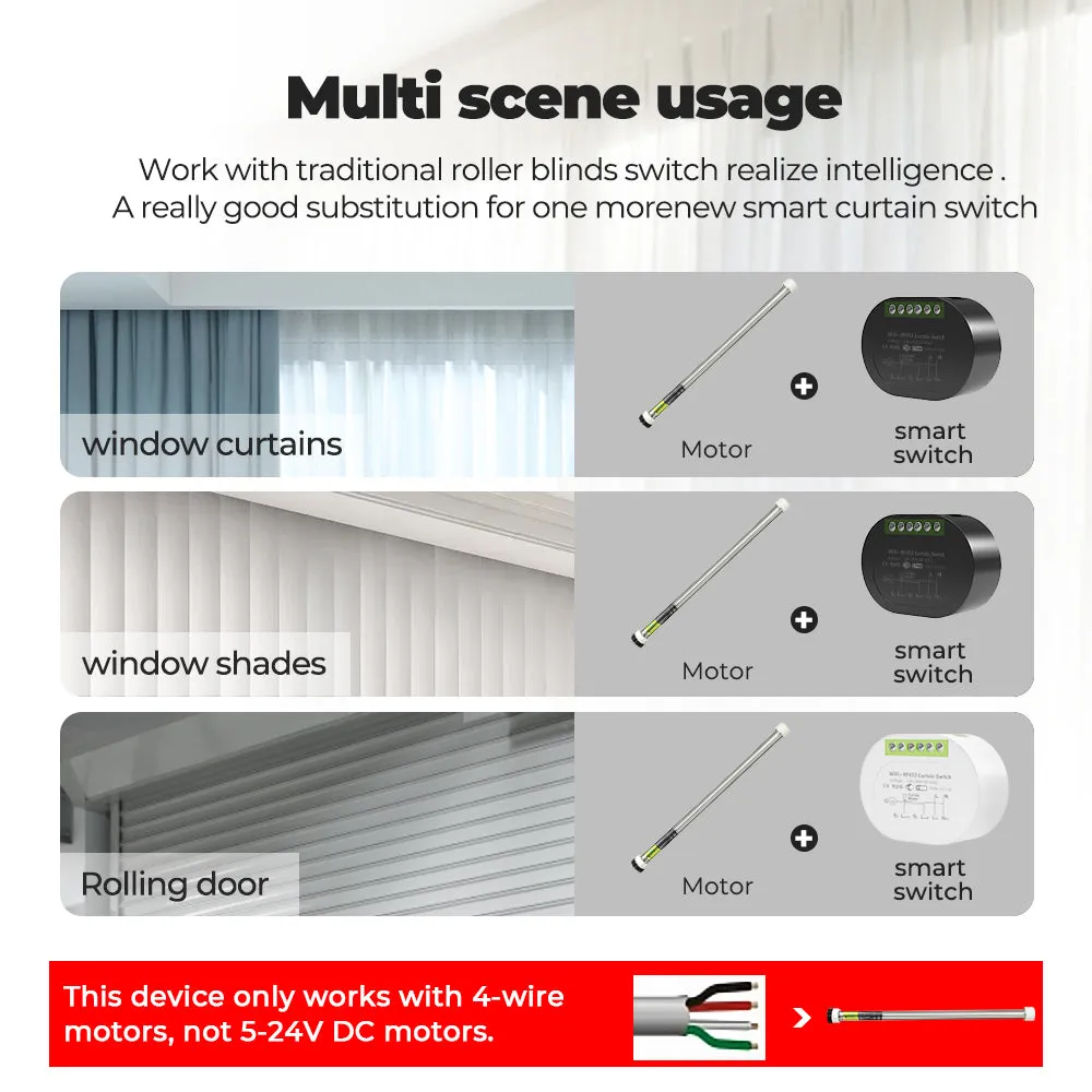 SMATRUL WiFi Curtain Switch, Smart Motorized Roller Blinds Shutter Relay Module with Timer, 0-100% Adjustable Range