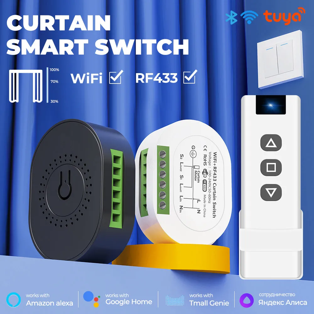 SMATRUL WiFi Curtain Switch, Smart Motorized Roller Blinds Shutter Relay Module with Timer, 0-100% Adjustable Range