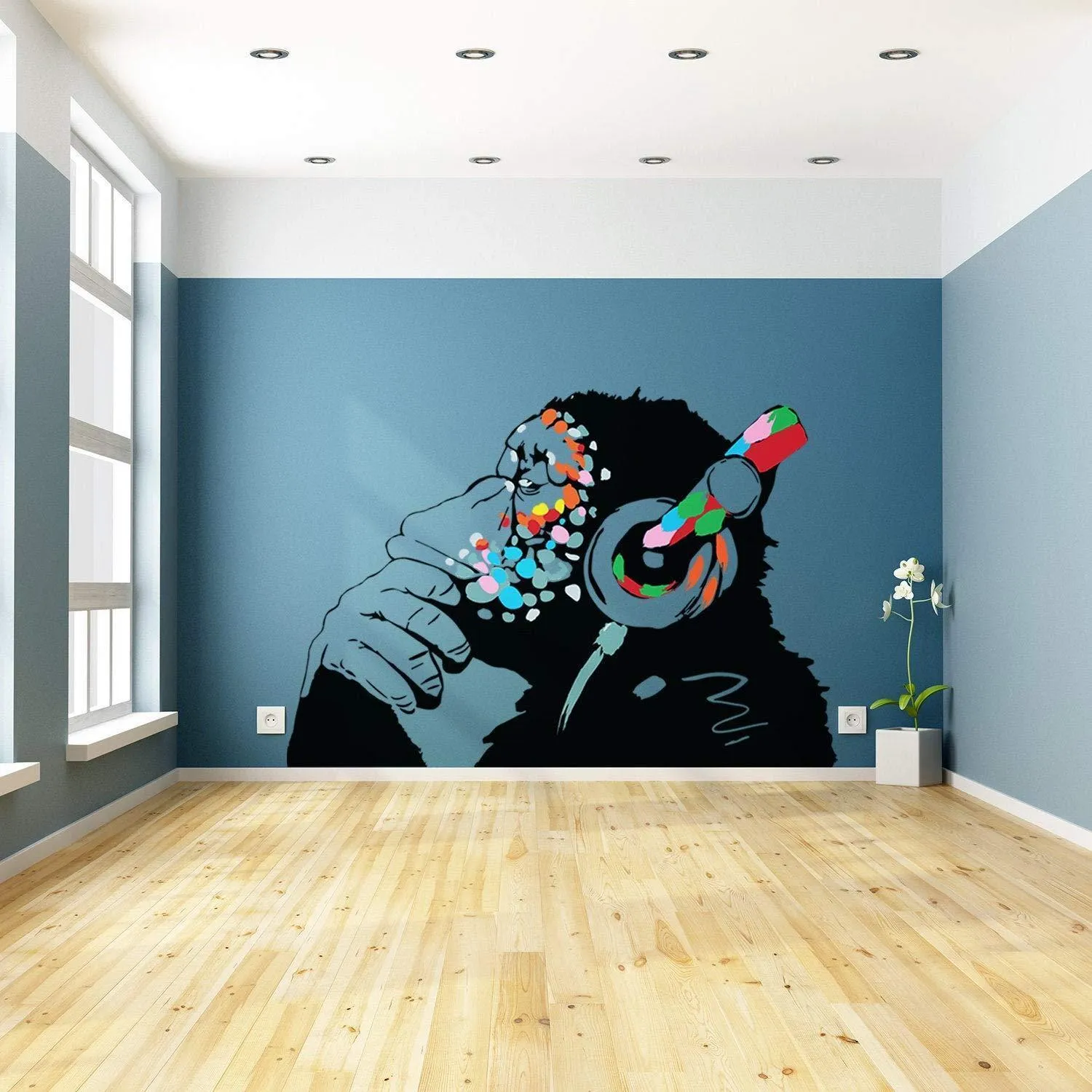 Thinking Monkey Sticker Graffity Art Vinyl Street Baksy Wall Decal 31x22 inch