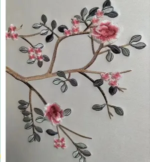 Vintage Wall artwork Chinoiserie Flower Bird painted on Silk Embroidery Wall Decal