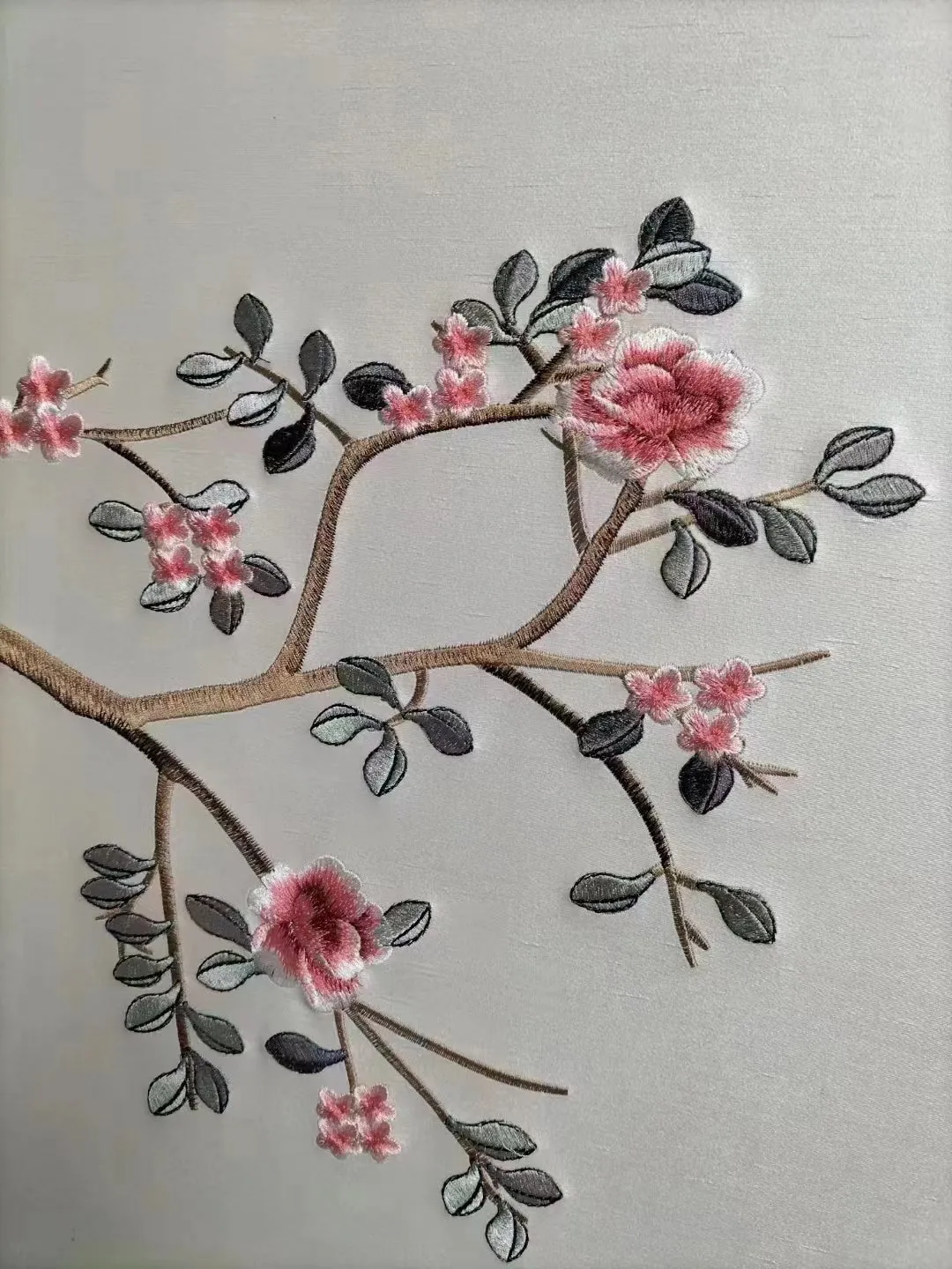 Vintage Wall artwork Chinoiserie Flower Bird painted on Silk Embroidery Wall Decal