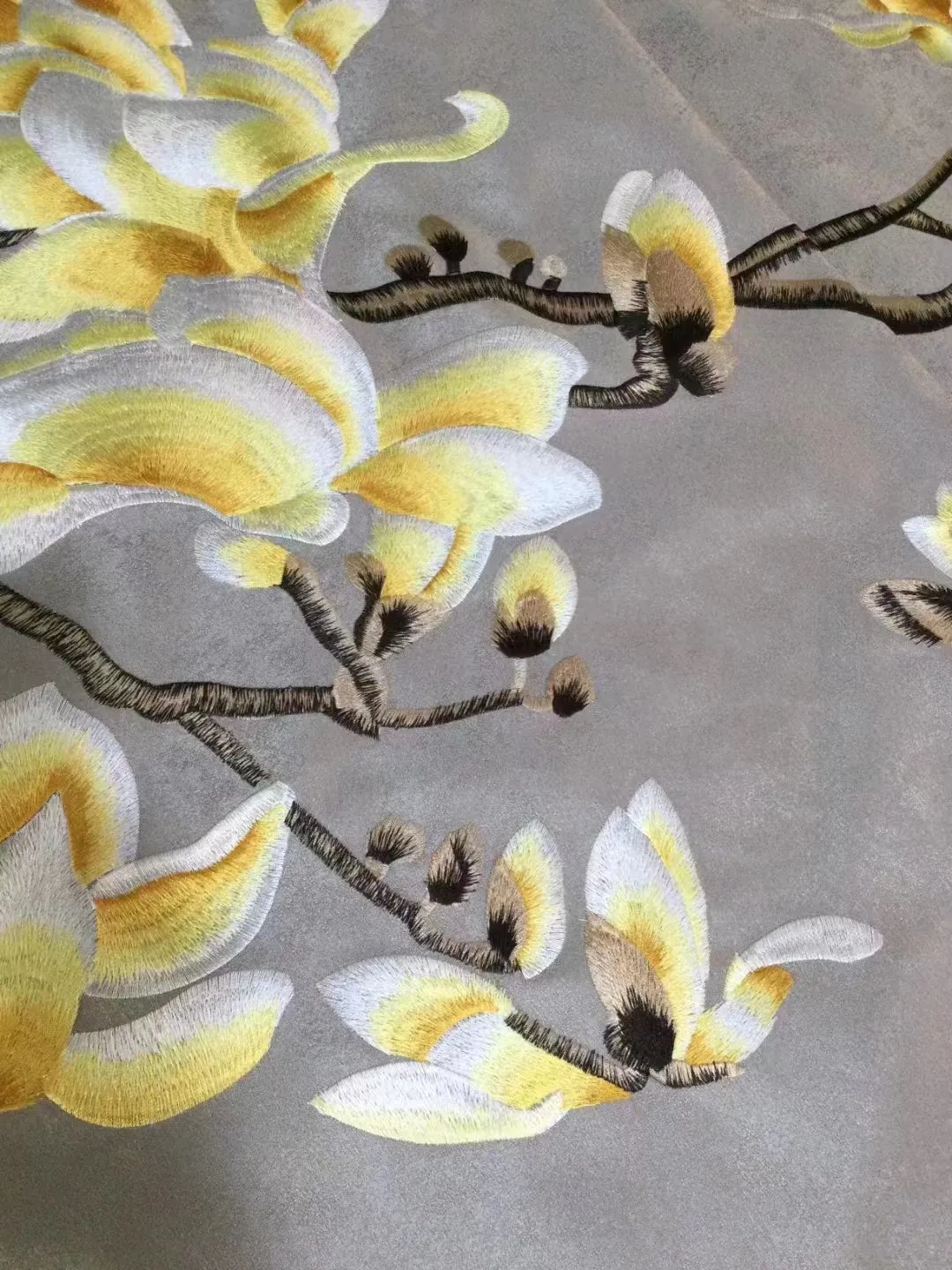 Yellow Wall artwork Chinoiserie Flower painted on Silk Embroidery Wall Decal